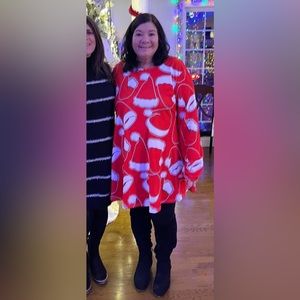 Meaneor Santa Hats Festive Holiday Long Sleeve Christmas Dress in Red/White NWT